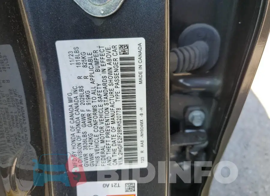 2HGFE2F28RH520778 Photo# 12