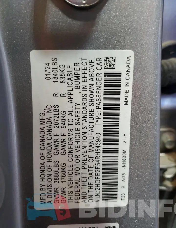 2HGFE2F54RH543940 Photo# 12