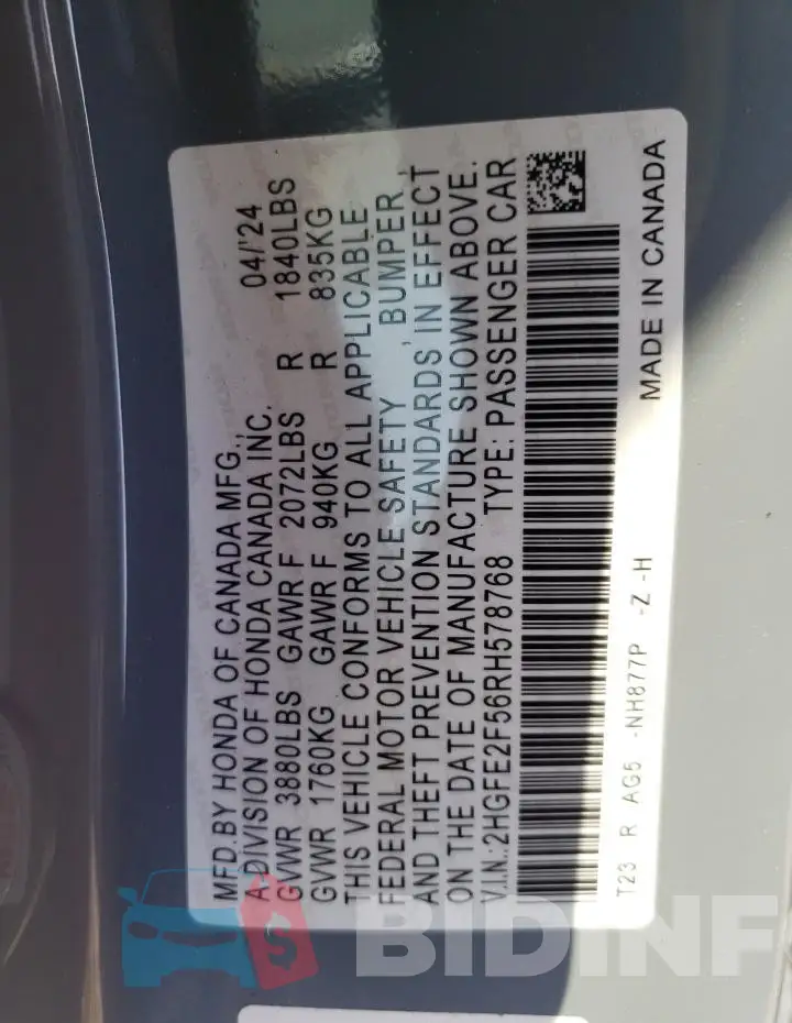 2HGFE2F56RH578768 Photo# 12