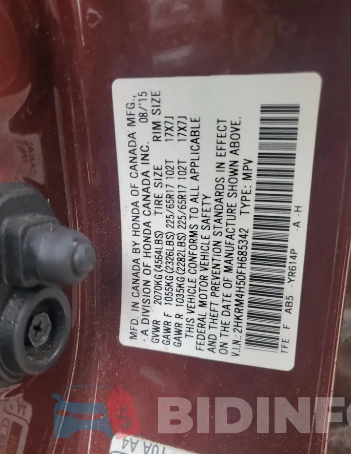 2HKRM4H50FH685342 Photo# 12