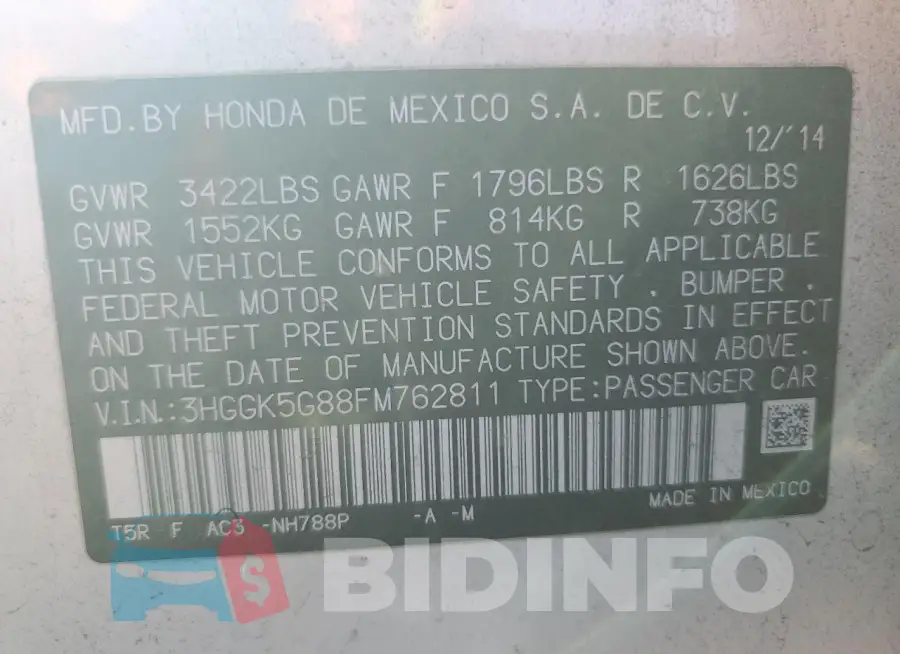 3HGGK5G88FM762811 Photo# 12