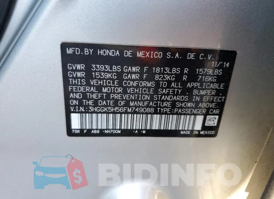 3HGGK5H56FM749088 Photo# 12