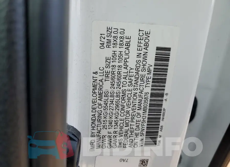 5FNYF5H31MB035876 Photo# 14