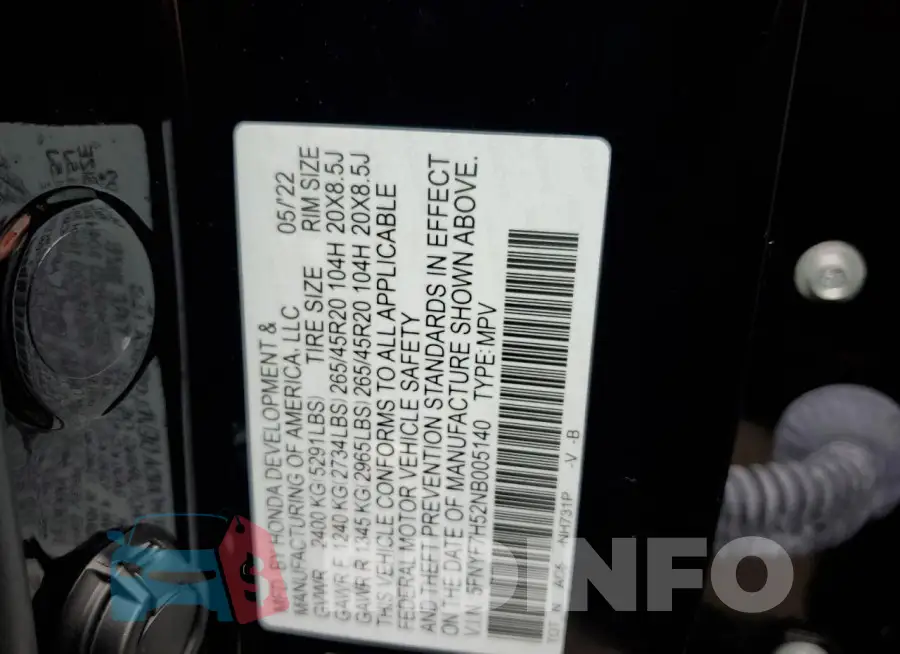 5FNYF7H52NB005140 Photo# 14