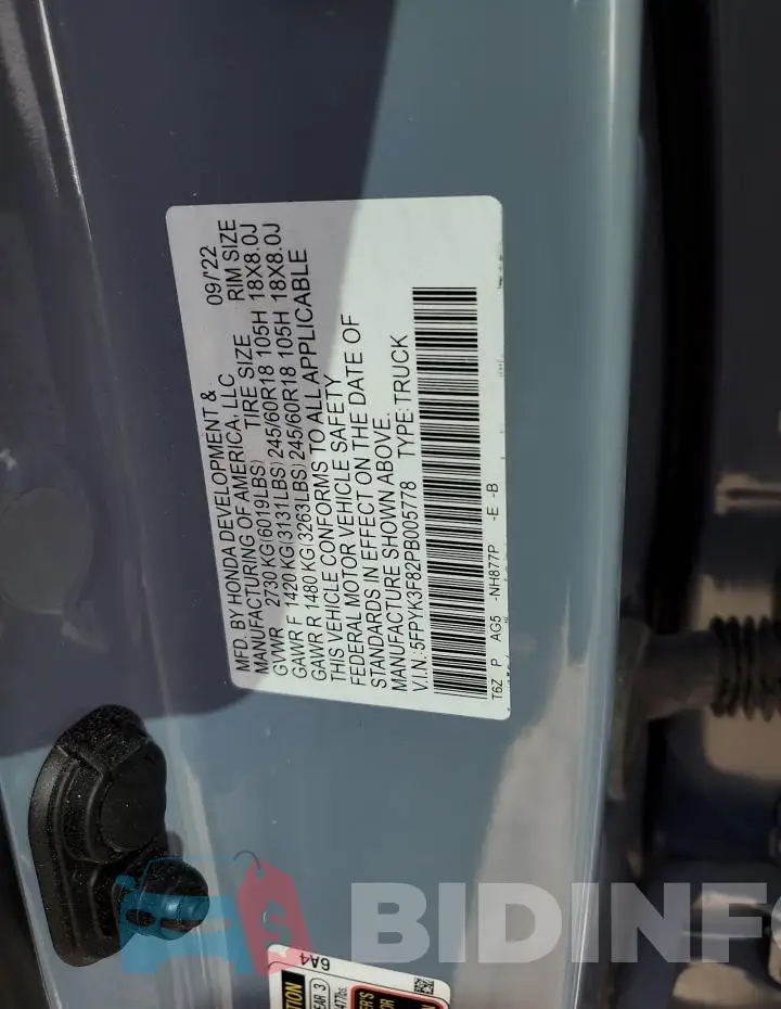 5FPYK3F82PB005778 Photo# 13