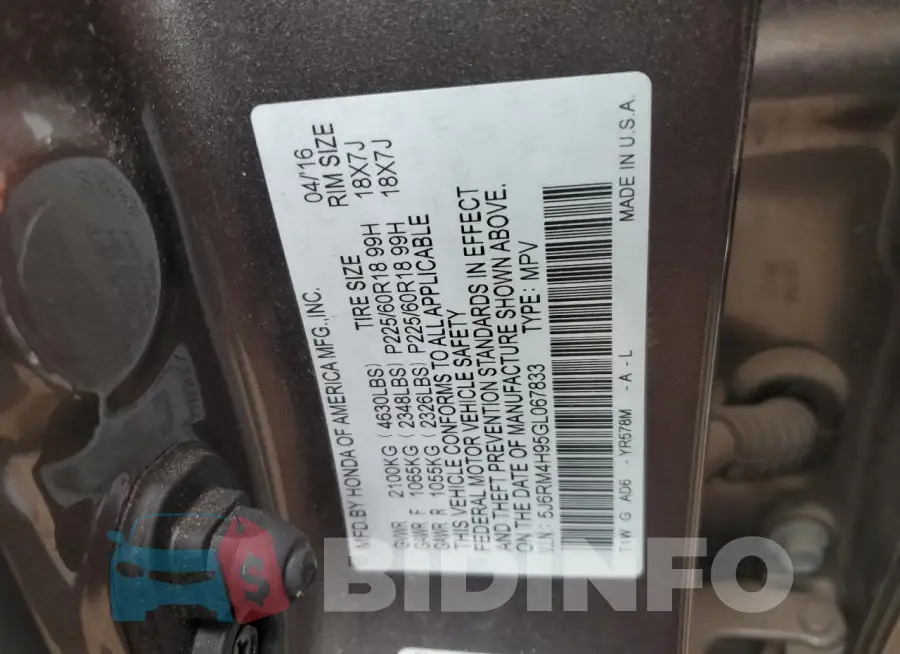 5J6RM4H95GL067833 Photo# 12