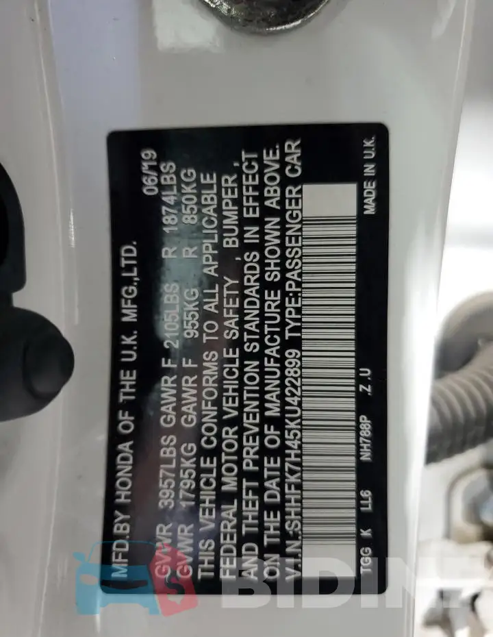 SHHFK7H45KU422899 Photo# 12