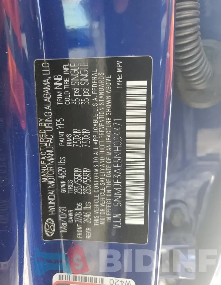 5NMJF3AE5NH004471 Photo# 13