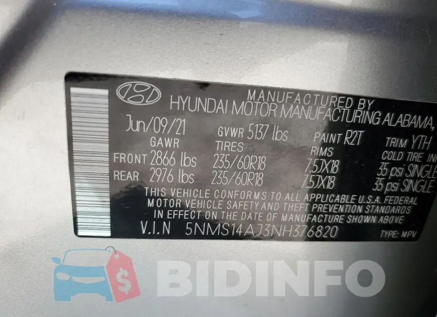 5NMS14AJ3NH376820 Photo# 14