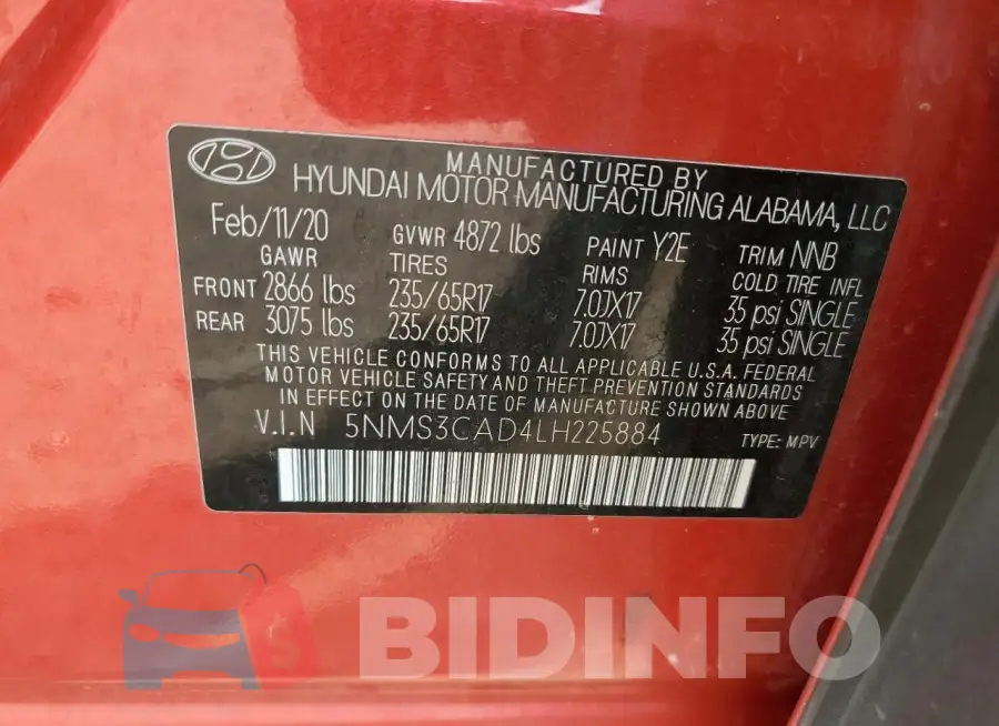 5NMS3CAD4LH225884 Photo# 13