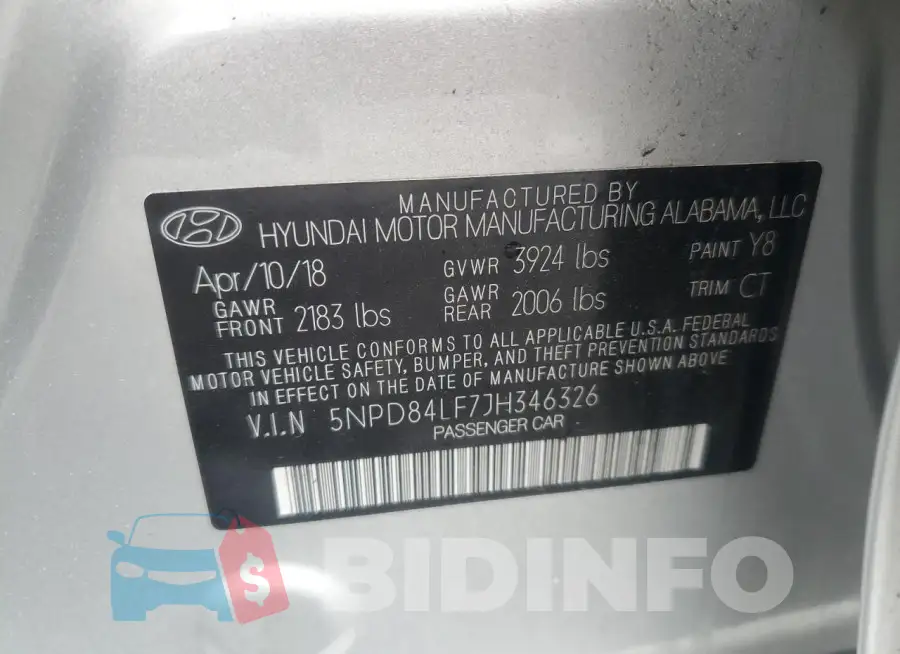 5NPD84LF7JH346326 Photo# 12