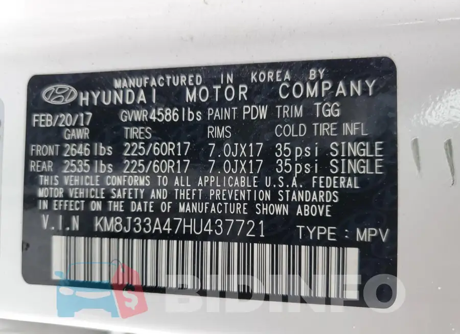 KM8J33A47HU437721 Photo# 14