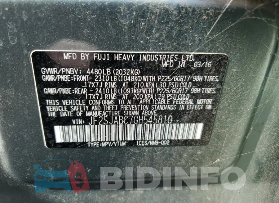 JF2SJABC7GH545810 Photo# 13