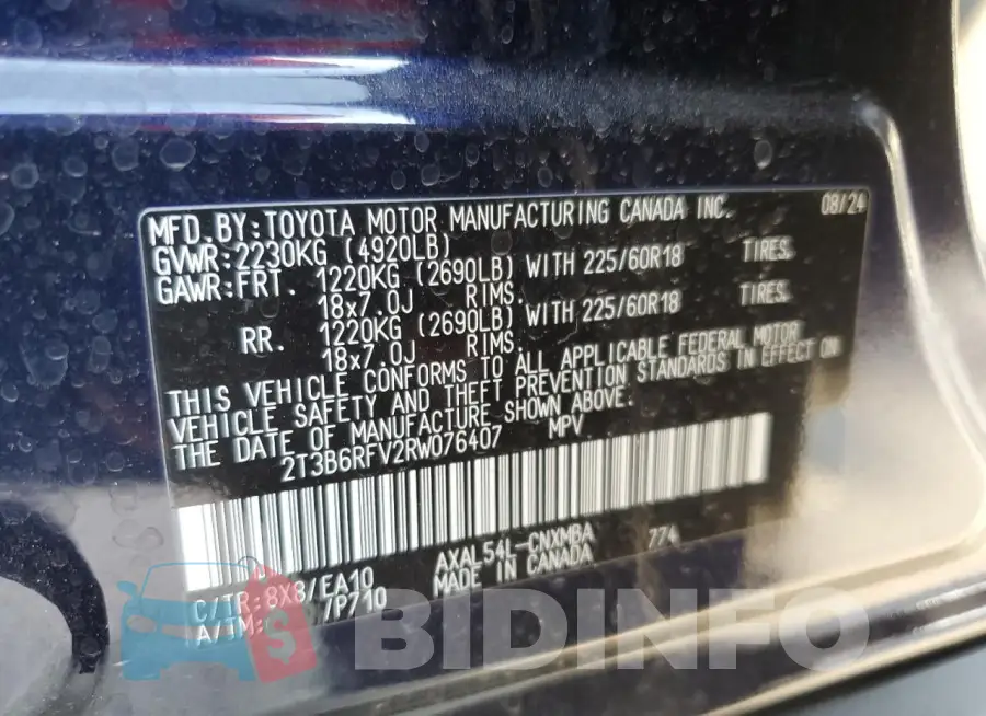 2T3B6RFV2RW076407 Photo# 14