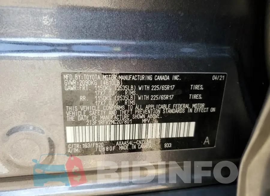 2T3F1RFV2MC207801 Photo# 14