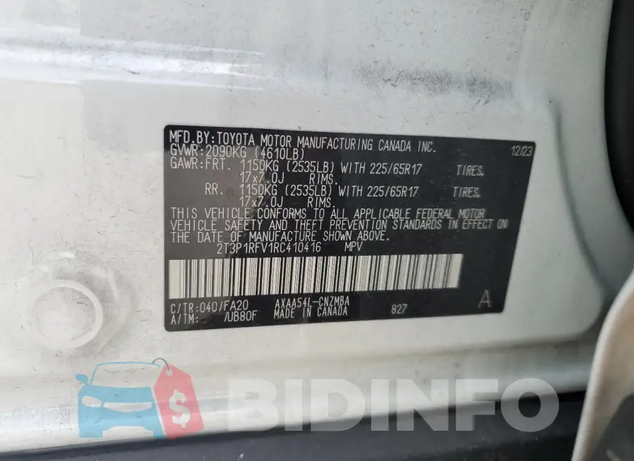 2T3P1RFV1RC410416 Photo# 14