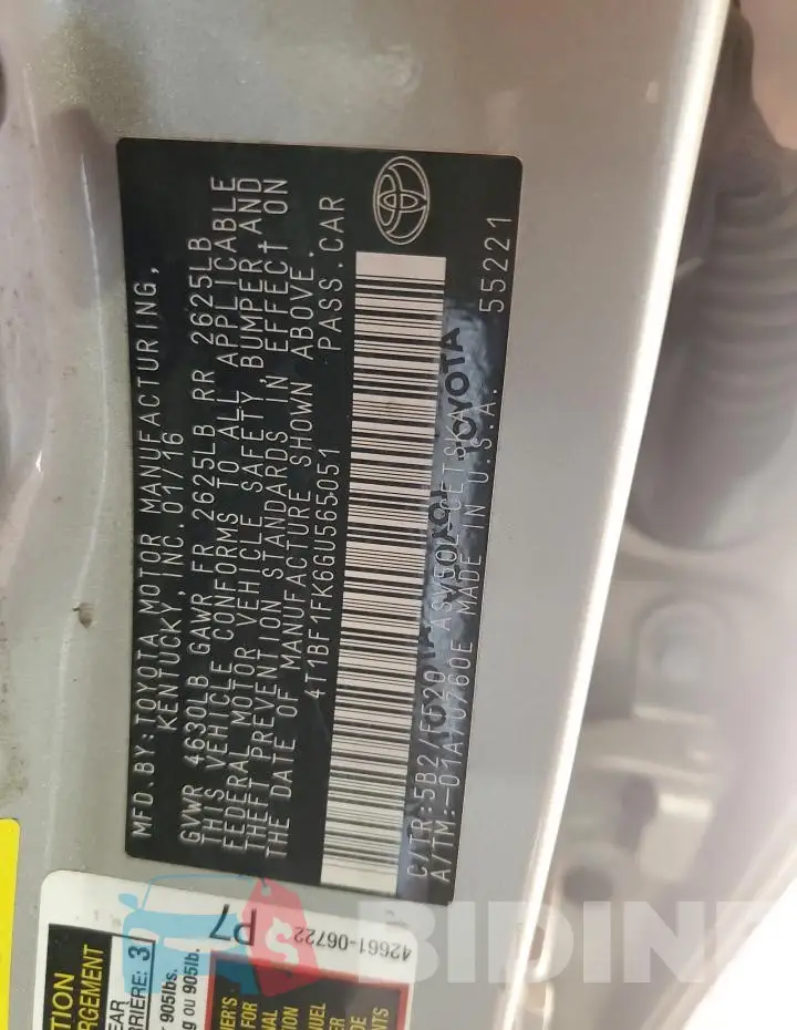 4T1BF1FK6GU565051 Photo# 13