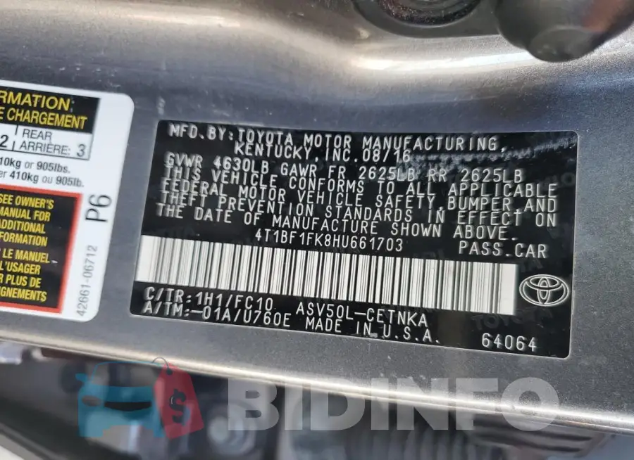 4T1BF1FK8HU661703 Photo# 13