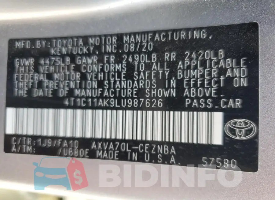 4T1C11AK9LU987626 Photo# 12
