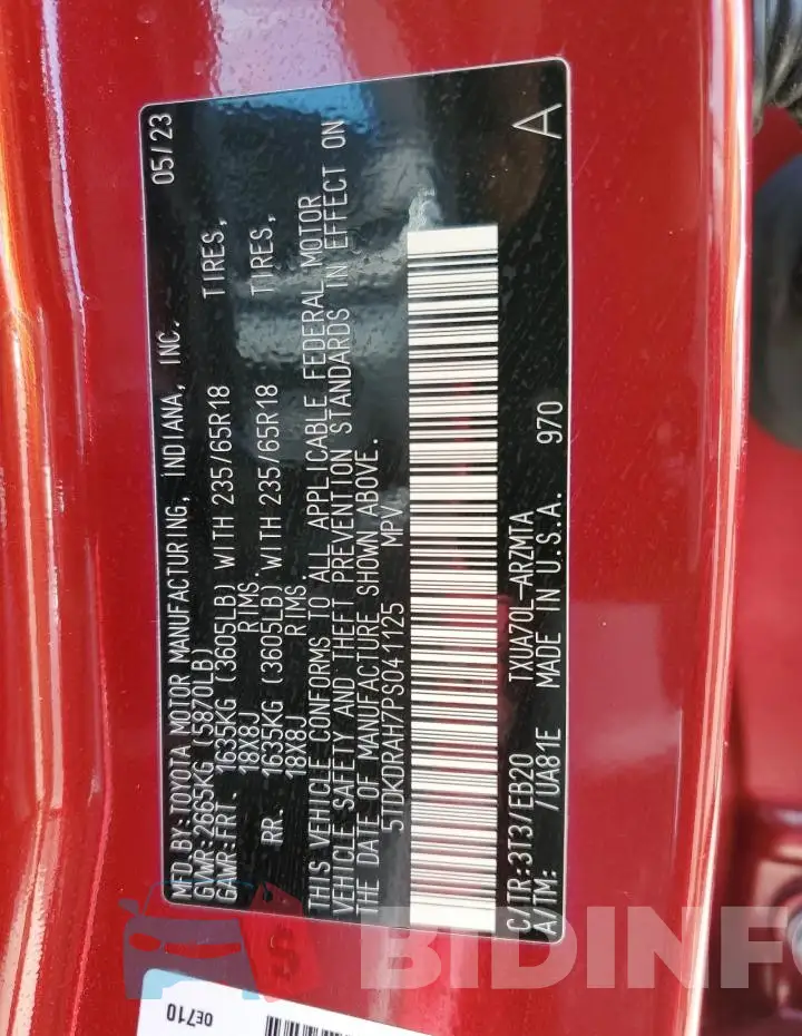 5TDKDRAH7PS041125 Photo# 14