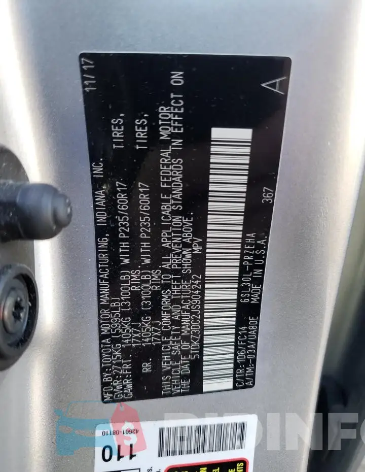 5TDKZ3DC2JS904242 Photo# 14
