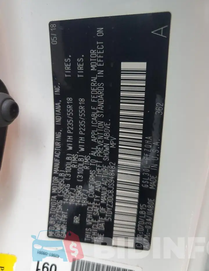 5TDYZ3DC8JS948482 Photo# 13