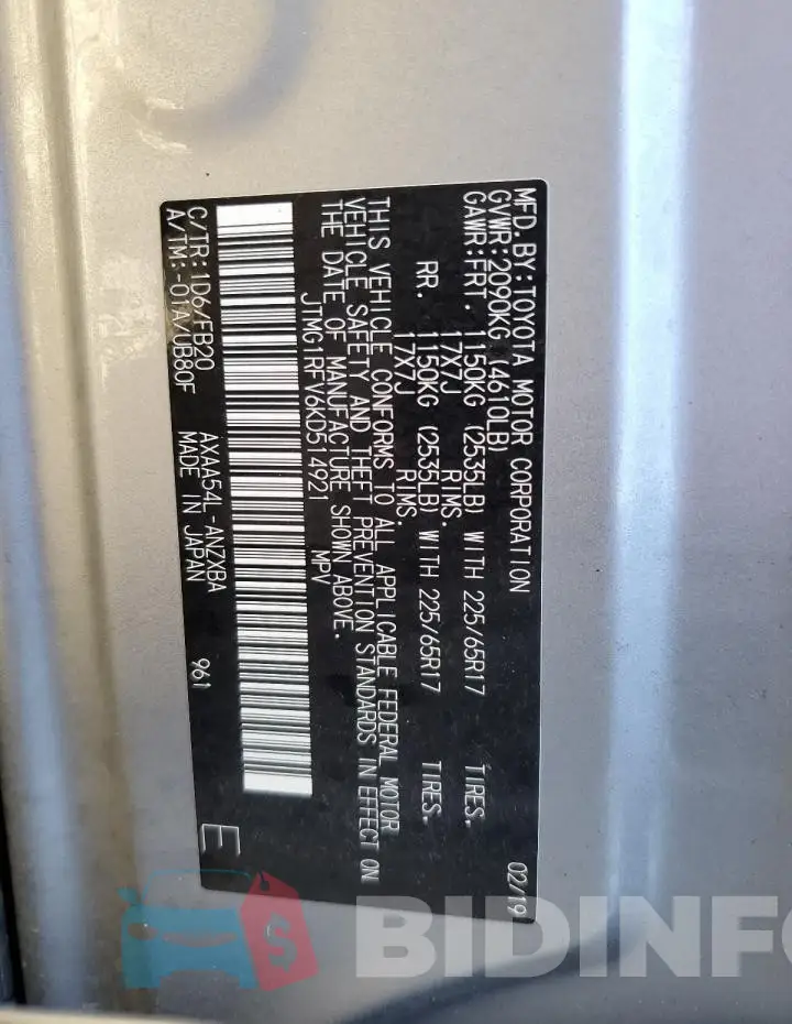 JTMG1RFV6KD514921 Photo# 13
