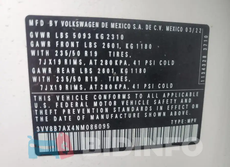 3VV8B7AX4NM086095 Photo# 13