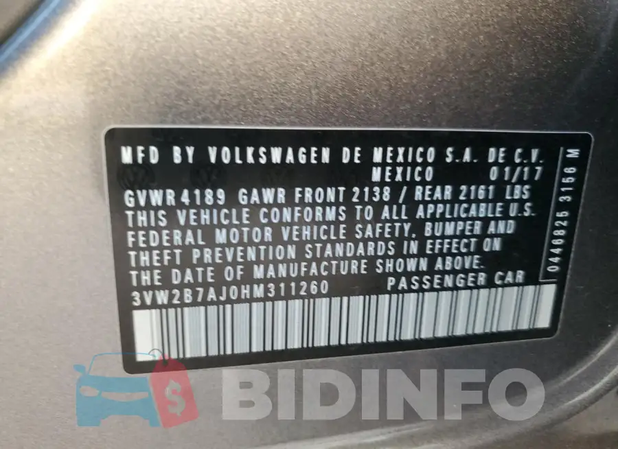 3VW2B7AJ0HM311260 Photo# 12