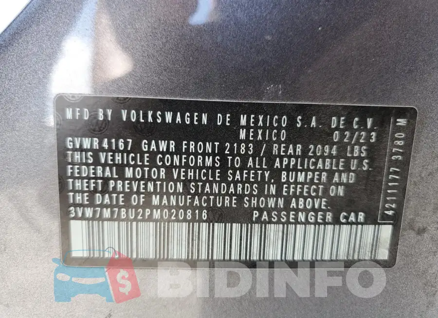 3VW7M7BU2PM020816 Photo# 13