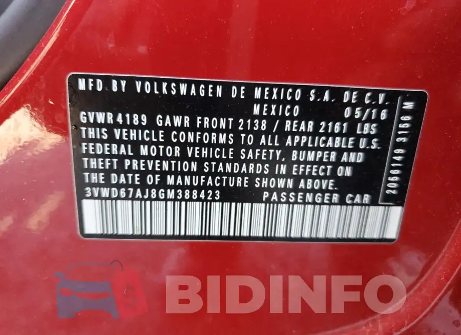 3VWD67AJ8GM388423 Photo# 12