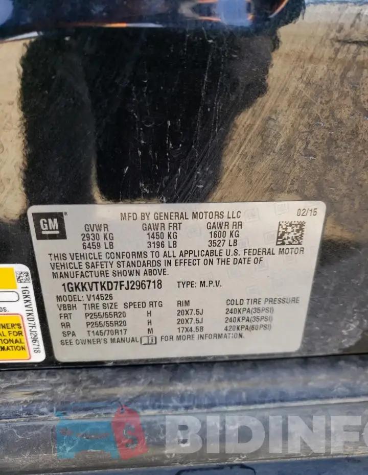 1GKKVTKD7FJ296718 Photo# 13