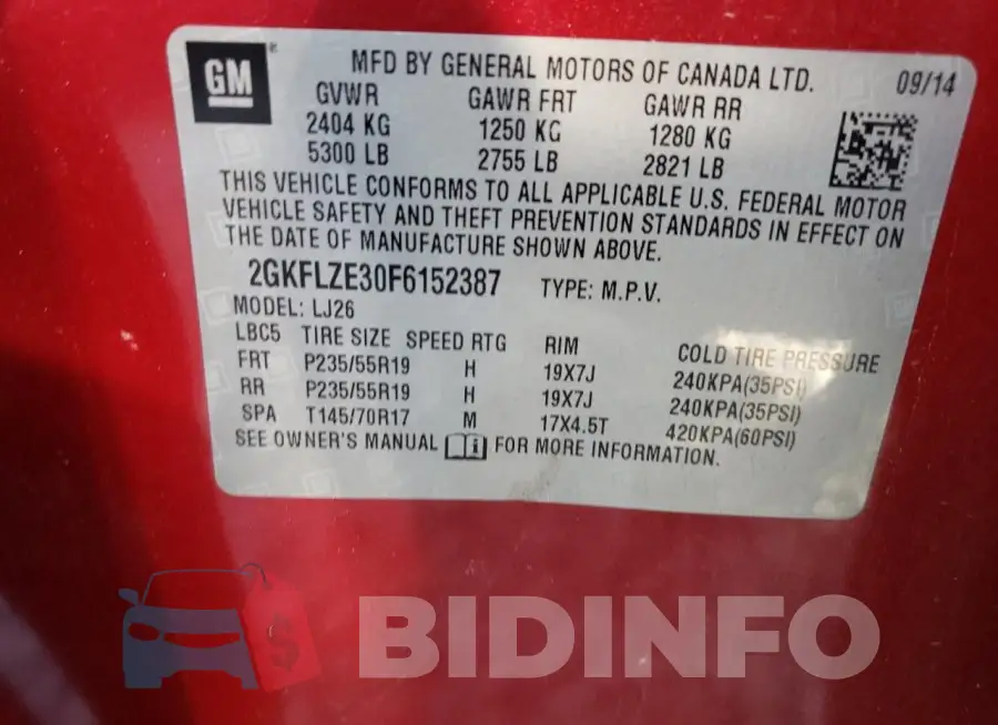 2GKFLZE30F6152387 Photo# 14