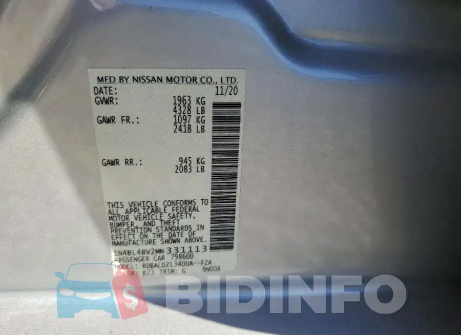 1N4BL4BV2MN331113 Photo# 12