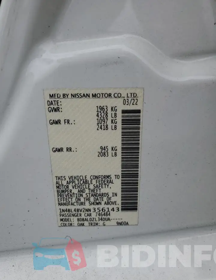 1N4BL4BV2NN356143 Photo# 12