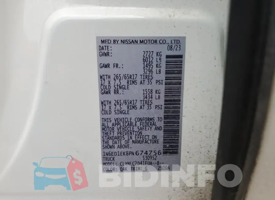 1N6ED1EK8PN674756 Photo# 12