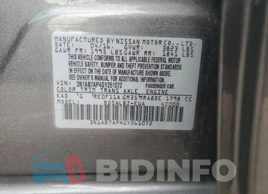 3N1AB7AP4GY261072 Photo# 12