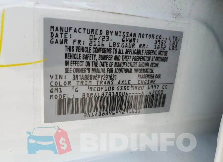 3N1AB8BV6PY291631 Photo# 12