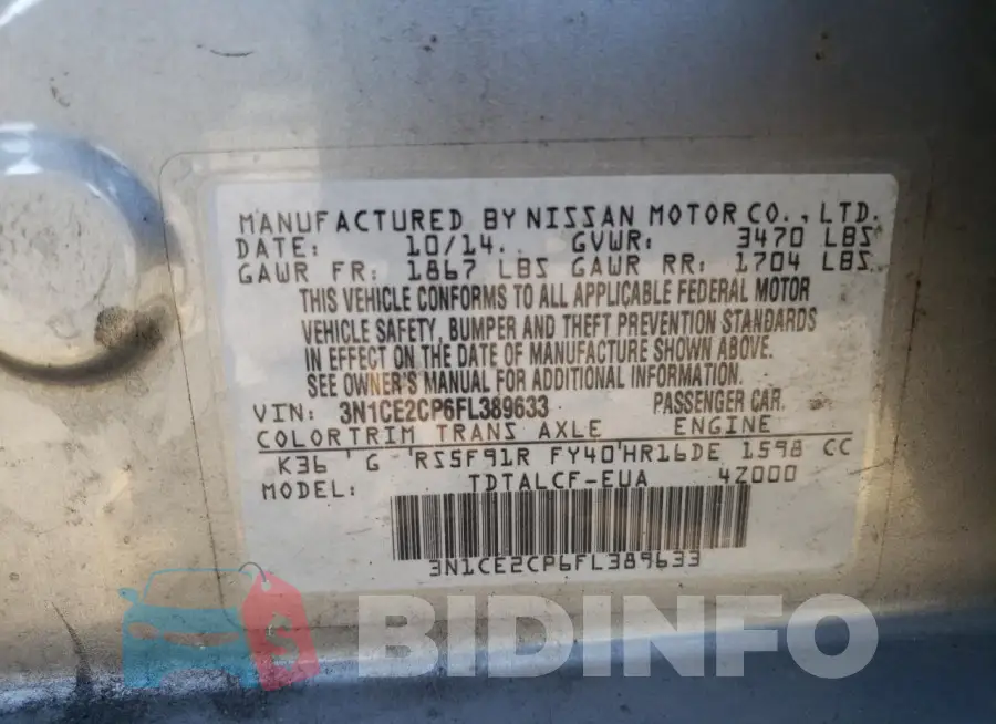 3N1CE2CP6FL389633 Photo# 12