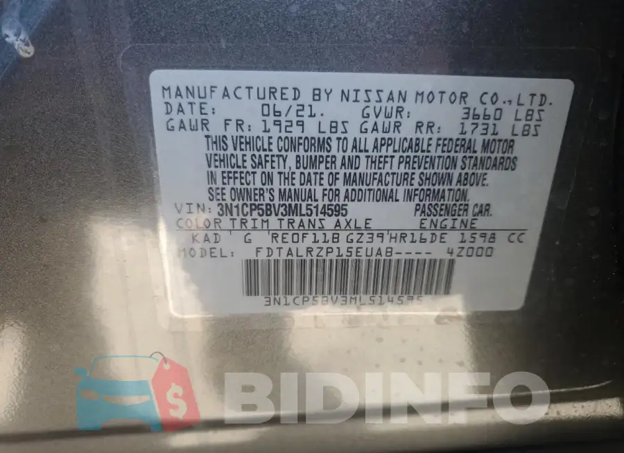 3N1CP5BV3ML514595 Photo# 14