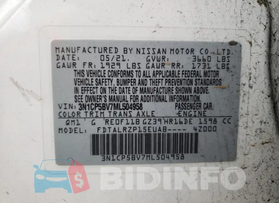 3N1CP5BV7ML504958 Photo# 13