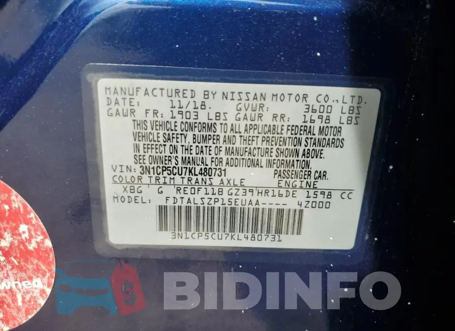 3N1CP5CU7KL480731 Photo# 14