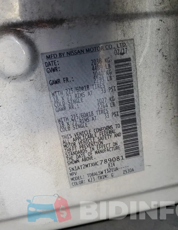 5N1AT2MTXHC789081 Photo# 13