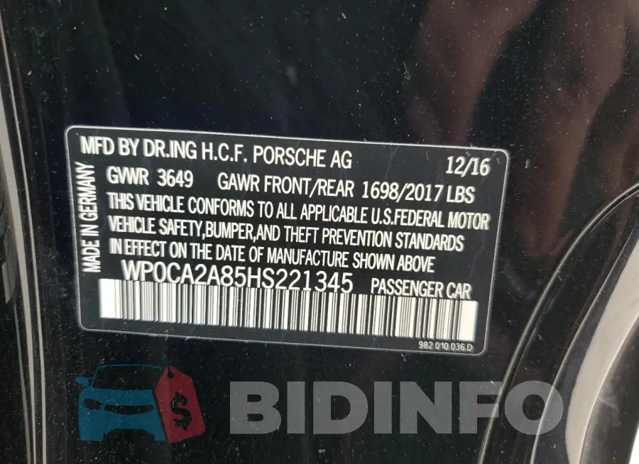 WP0CA2A85HS221345 Photo# 12