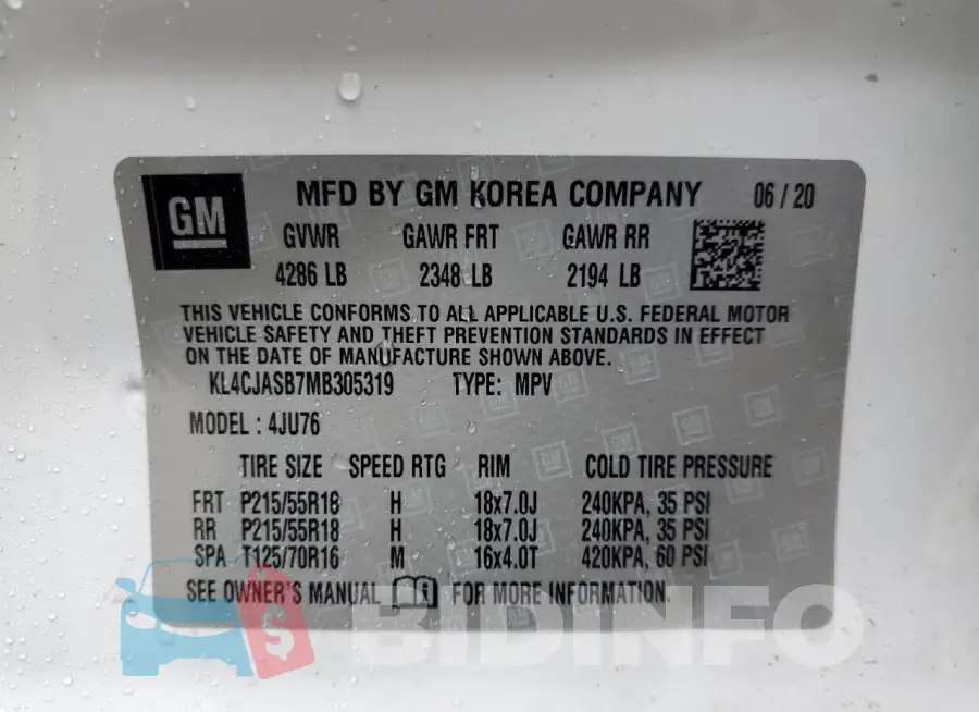 KL4CJASB7MB305319 Photo# 14