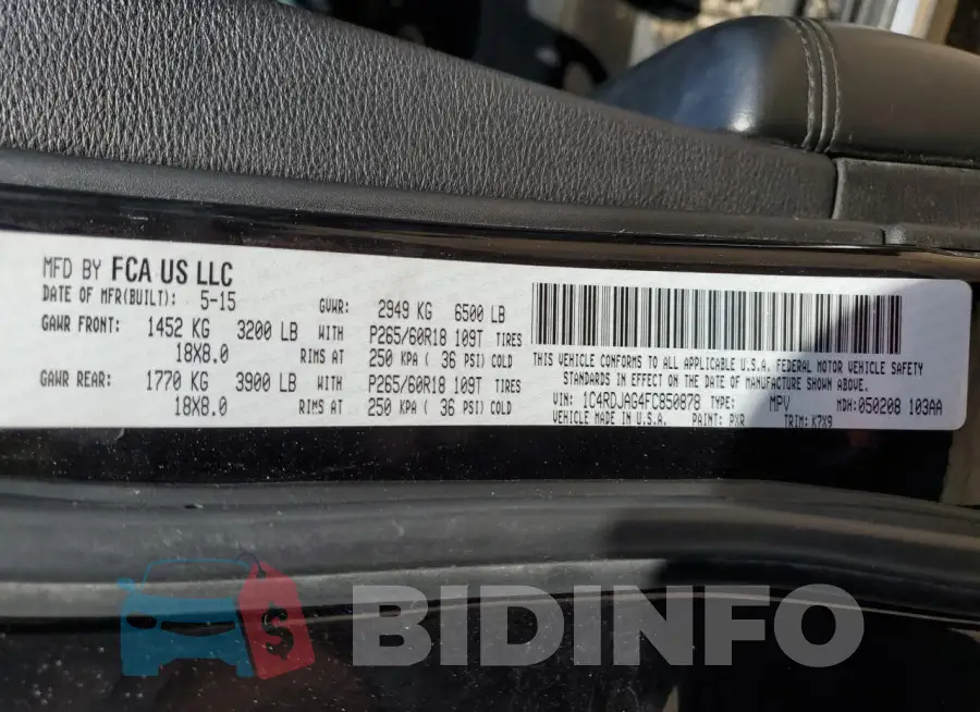 1C4RDJAG4FC850878 Photo# 13