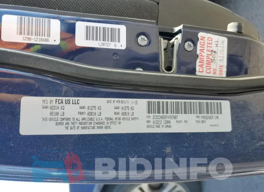 2C3CDXBG5FH767887 Photo# 13