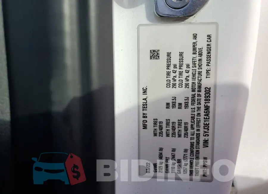5YJ3E1EA6NF189302 Photo# 12