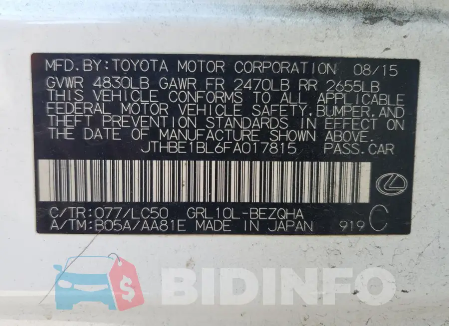 JTHBE1BL6FA017815 Photo# 12