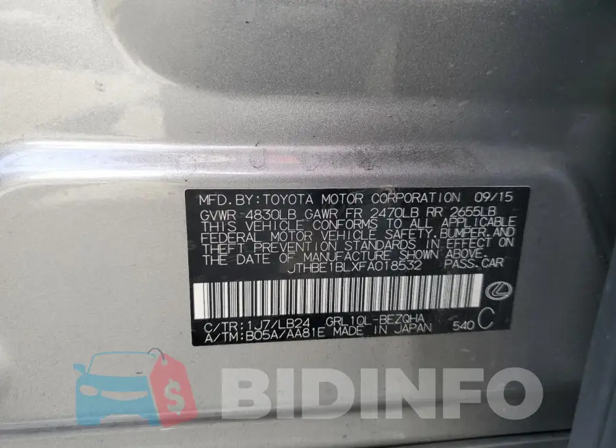 JTHBE1BLXFA018532 Photo# 12